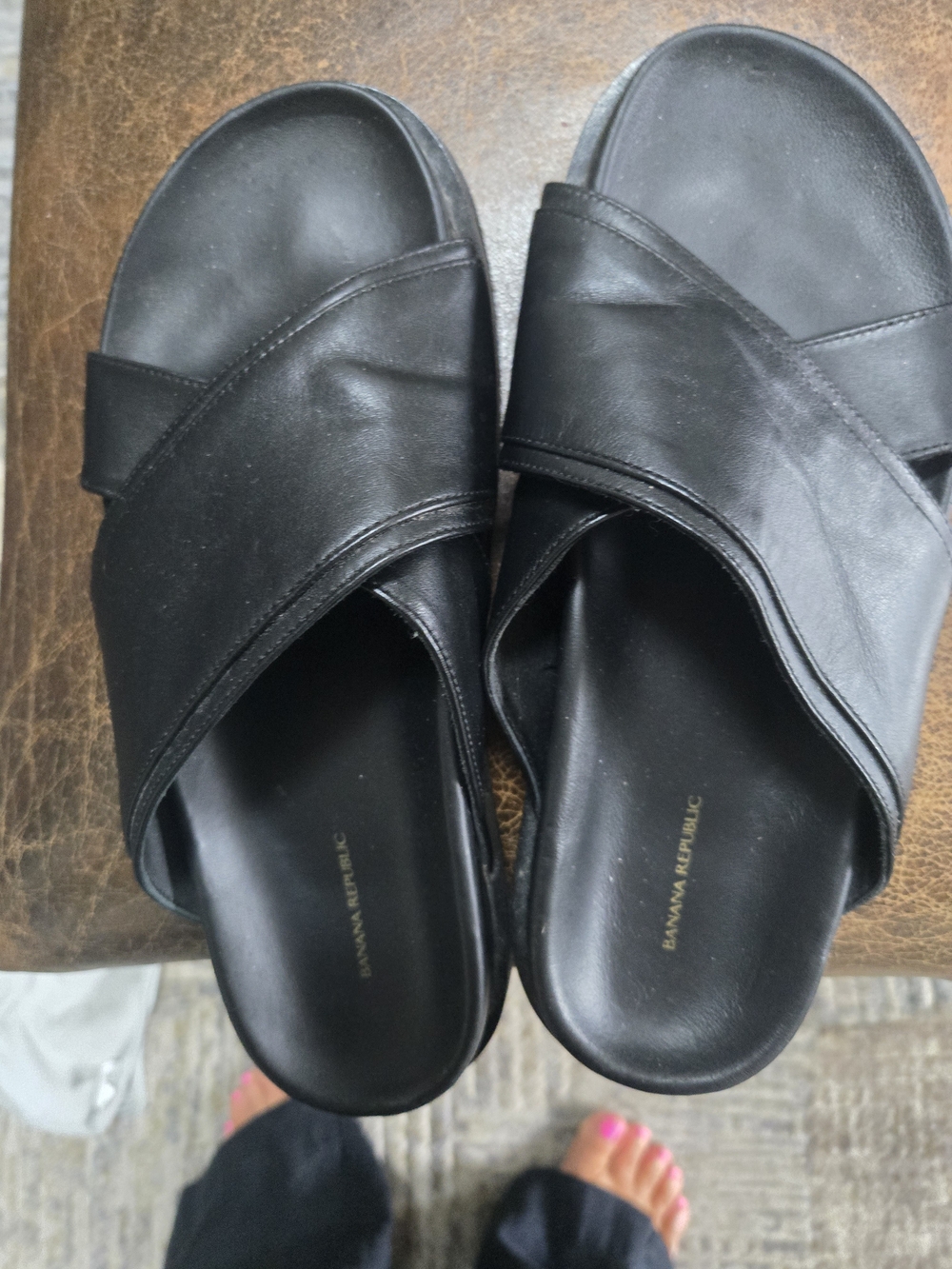 Banana Republic Black Leather Crisscross Slide Sandals
